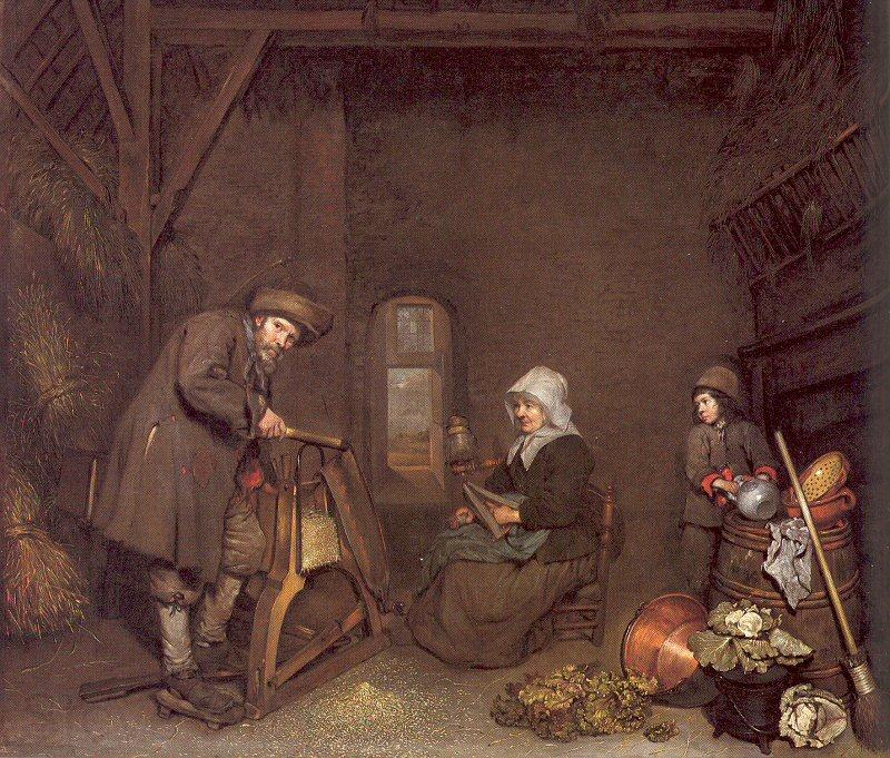 NETSCHER, Caspar Chaff Cutter with a Woman Spinning and a Young Boy Germany oil painting art